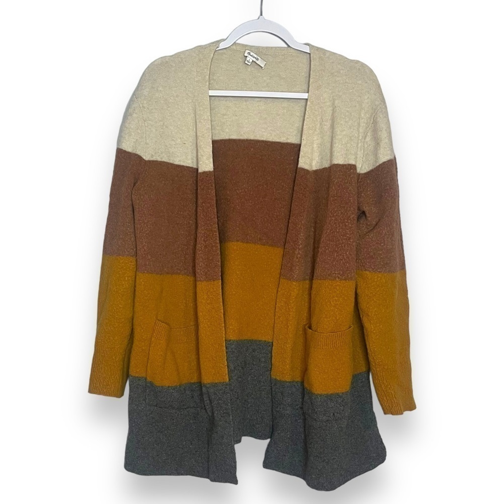 Madewell Sweater Size Large Kent Brown Rust Blue Striped Cardigan Sweater #J9836